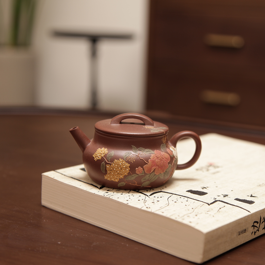 YiXing ZiSha Red Purple Clay Brocade Drum Pot 红紫泥锦鼓壶[ZS69