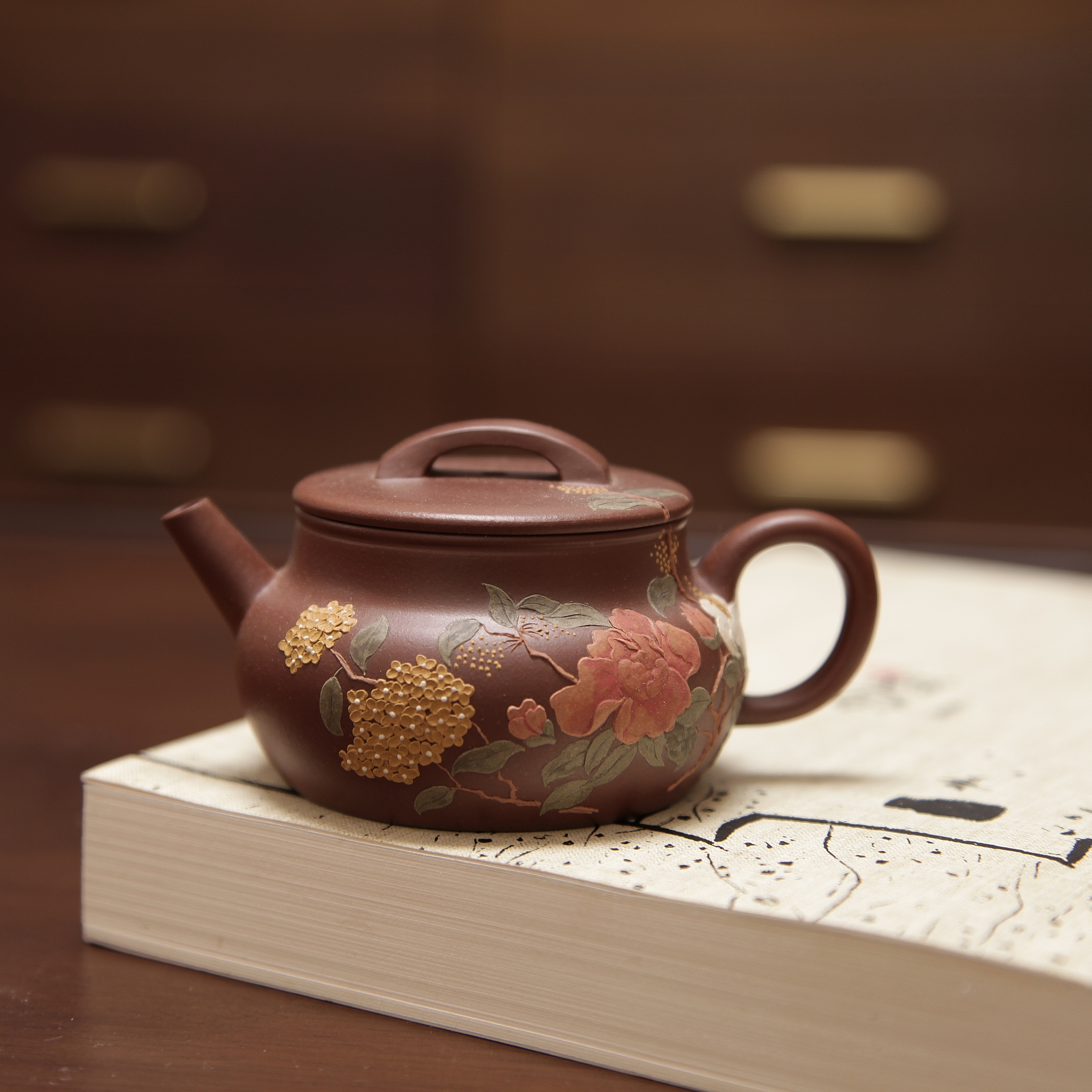 YiXing ZiSha Red Purple Clay Brocade Drum Pot 红紫泥锦鼓壶[ZS69]