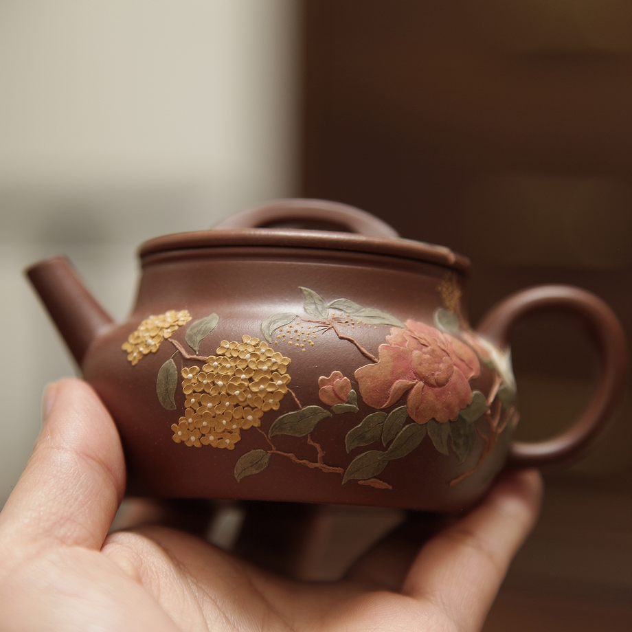 YiXing ZiSha Red Purple Clay Brocade Drum Pot 红紫泥锦鼓壶[ZS69