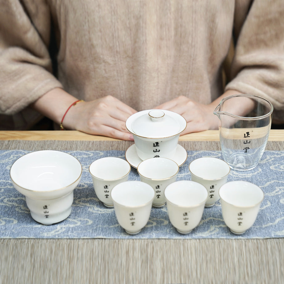 White Porcelain Tea Cup Set of 4 - Flat Gongfu Tea Cups