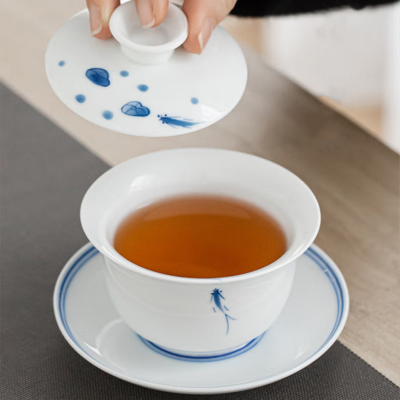 Three Fish Figure Hand-Painted Gaiwan-Lapsangstore
