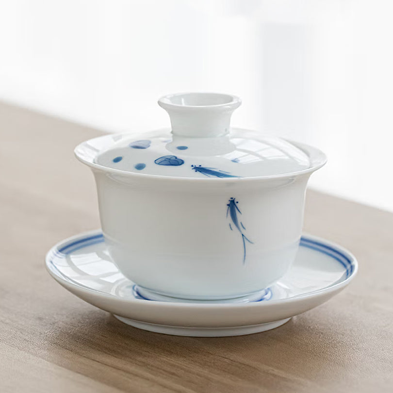 Three Fish Figure Hand-Painted Gaiwan-Lapsangstore