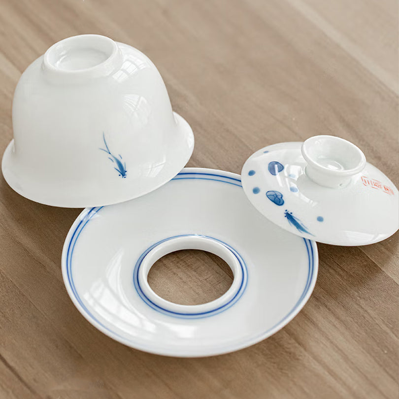 Three Fish Figure Hand-Painted Gaiwan-Lapsangstore