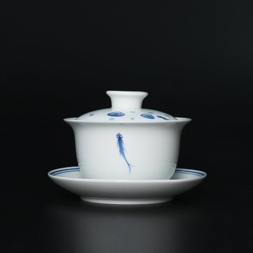 Three Fish Figure Hand-Painted Gaiwan-Lapsangstore