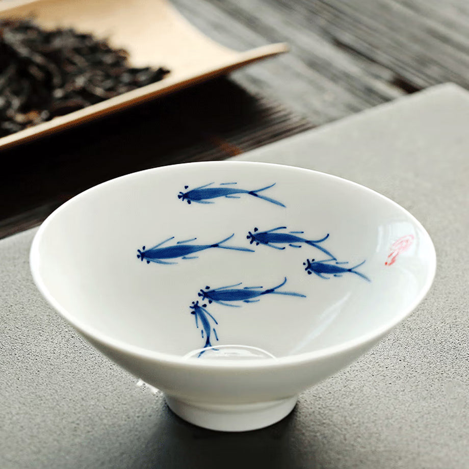 Discount DelicaTeas Handpainted Fish Porcelaion Tea Cups and Sets Chinese Kung Fu Tea Sets